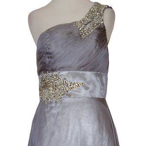 Formal Full Length Dress Gown Beaded Gray Shimmer